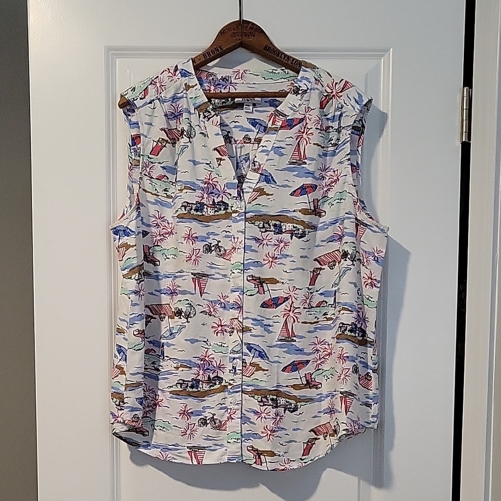Kim Rogers Multicolor Beach Print Button Down Shirt